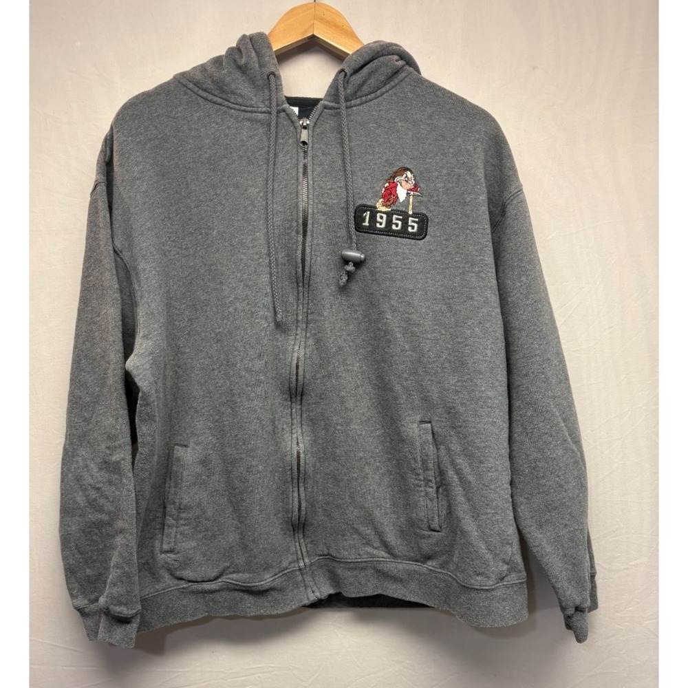 Disneyland Resorts Hooded Jacket Mens Gray Grumpy 1955 Full Zip Drawstring Large